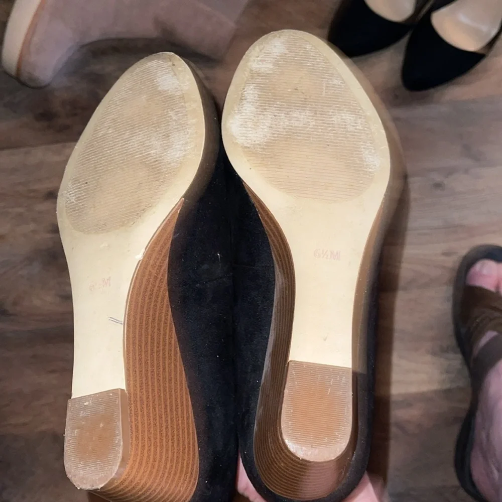LOFT Black Suede Wedge Pumps